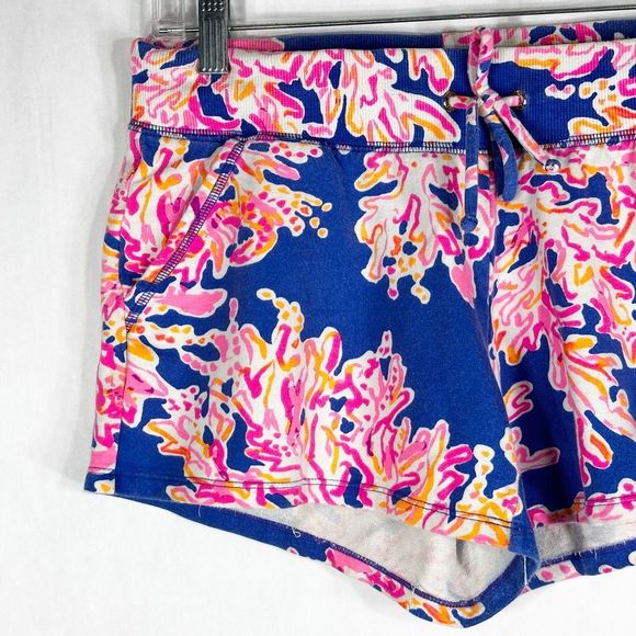 Lilly Pulitzer Small Shorts Yasmin Coral Print Blue Pink Pull On Pockets 1474 - Picture 5 of 9